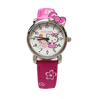 Hello Kitty 可愛俏皮蝴蝶結草莓版時尚造型腕錶-桃紅色-KT008LWPR-1