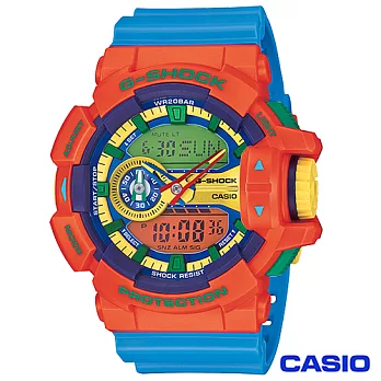 CASIO卡西歐 G-SHOCK街頭時尚多層次亮彩色系運動雙顯錶-橘x藍 GA-400-4A