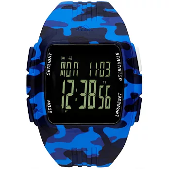 adidas 方型大面板電子腕錶-藍x迷彩藍