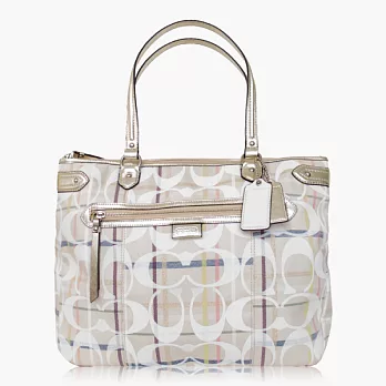 【COACH 實搭耐用】織布 / 手提 / 肩背托特包_白金