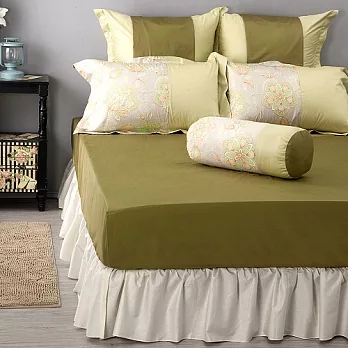 LITA麗塔 波隆那-綠花303織精梳棉床包枕套三件式-雙人特大
