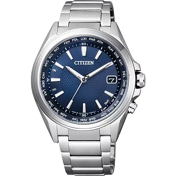CITIZEN 翱翔天際光動能時尚電波鈦金屬腕錶-藍-CB1070-56L