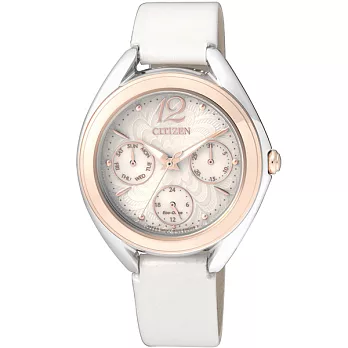 CITIZEN 春意盎然時尚光動能優質女性腕錶-白皮革-FD2024-02A