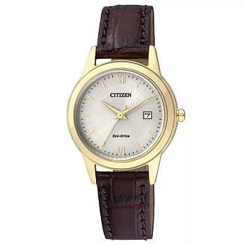 CITIZEN 淑女氣質展現經典時尚優質腕錶-羅馬刻度+金框-FE1082-13A