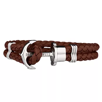 PAUL HEWITT 皮革編織銀色船錨款手環2XL棕色