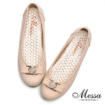 【Messa米莎專櫃女鞋】MIT氣質名媛金屬扣環設計內真皮娃娃鞋-米色36米色