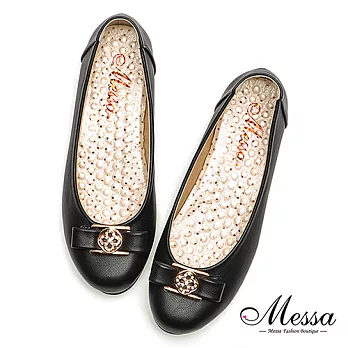 【Messa米莎專櫃女鞋】MIT氣質名媛金屬扣環設計內真皮娃娃鞋36黑色