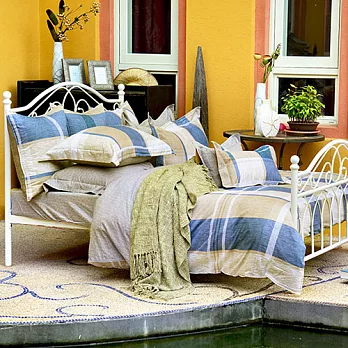 義大利La Belle《都會時光》雙人四件式防蹣抗菌舖棉兩用被床包組