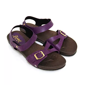 【Pretty】飽和色彩熱銷悠閒沾黏式涼鞋22.5紫色