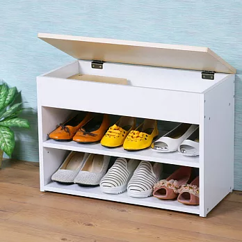 《Homelike》雅緻掀蓋式穿鞋椅(楓木+白色)