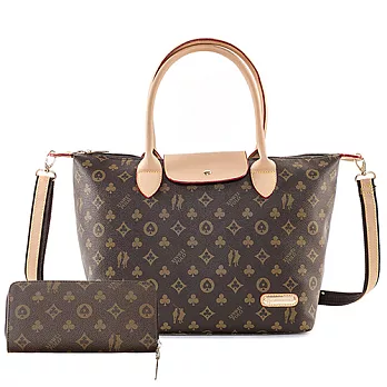 【XINWEI POLO】經典撲克花系列-蓋扣2way托特包-5318+皮夾無