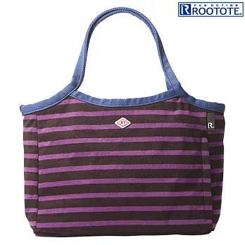 ROOTOTE條紋棉質肩背包-黑/紫(272501)