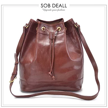 『SOB DEALL 沙伯迪澳』-經典原皮大型水桶包 原色咖
