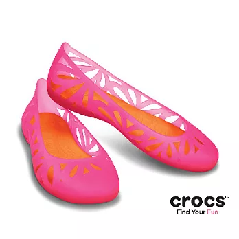 Crocs - 女性 - 阿德端娜花卉平底鞋 -35活力粉紅/深橙色