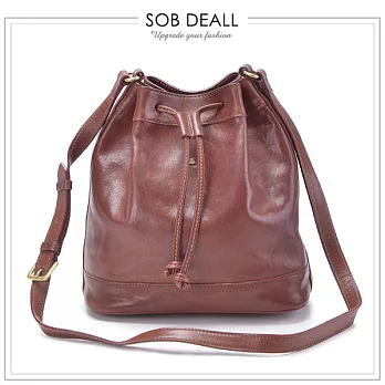 『SOB DEALL 沙伯迪澳』-經典皮革中型水桶包 原色咖