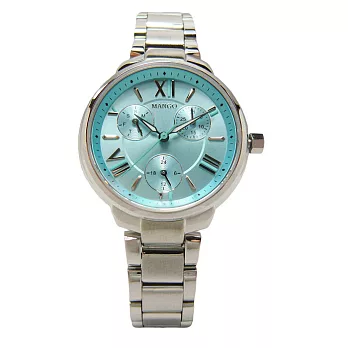 MANGO 三眼俏皮表情時尚優質腕錶-藍-MA6667L-54