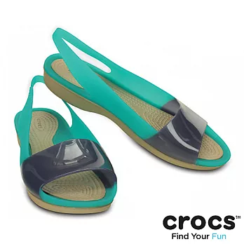 Crocs - 女- 色彩布駱格亮透平底 -35深湖藍/海軍藍色