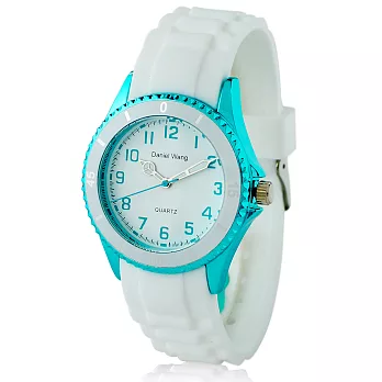 Daniel Wang 3150 炫光雙圈造型矽膠中性小型腕錶-湖水藍