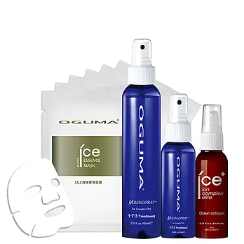 OGUMA水美媒多效保濕修護組(I.C.E白金版50mlX1+噴年輕160mlX1+海藻面膜6入X1+隨身瓶50mlX1)