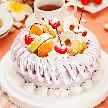 樂活e棧 母親節造型蛋糕-夢幻紫繽紛濃情蛋糕(6吋/顆,共1顆)水果x布丁