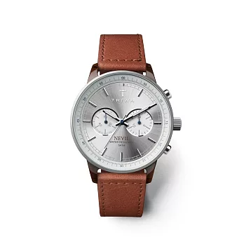 【TRIWA】Nevil系列 Hazel雙眼計時真皮腕錶 (銀/咖啡 NEAC119-SC010212) / 北歐設計瑞典品牌