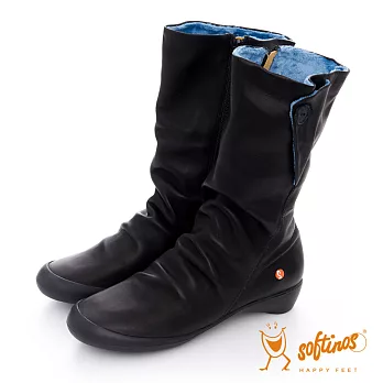 Softinos(女)☆經典百搭側邊三角折扣保暖中靴 -36黑/藍
