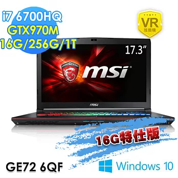 msi微星 GE72 6QF-078TW 17.3吋 i7-6700HQ GTX970M 電競筆電