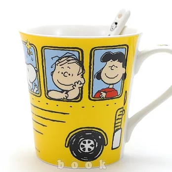 日本進口PEANUTS【Snoopy校園巴士】馬克杯湯匙組