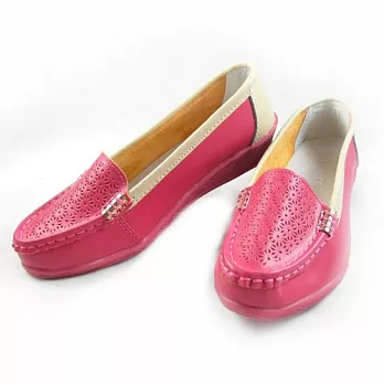 【Moscova】手工真皮系列 拼接撞色厚底女款休閒鞋36玫紅色