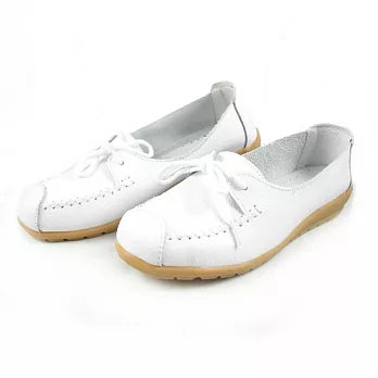 【Moscova】手工真皮系列。素色拼接綁帶裝飾真皮鞋36白色