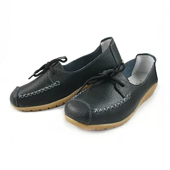 【Moscova】手工真皮系列。素色拼接綁帶裝飾真皮鞋36黑色