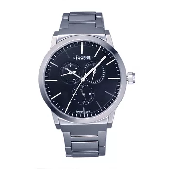 【LICORNE】TWINS 雙子系列 雅緻三眼經典魅力紳士錶 (黑 LI038MWBI)