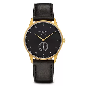 PAUL HEWITT Signature Line黑皮革錶帶 單眼黑錶盤 金錶框38mm38mm