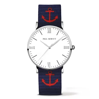 PAUL HEWITT Silver Line 深藍紅船錨尼龍錶帶 銀色錶框/38mm38mm