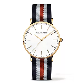 PAUL HEWITT Gold Line 深藍紅白尼龍錶帶 金色錶框/38mm38mm