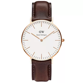 DW Daniel Wellington 棕皮革玫瑰金錶框/36mm0511DW