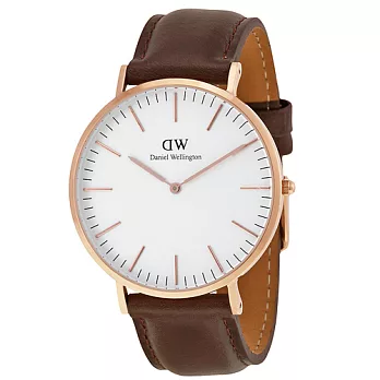 DW Daniel Wellington 咖色皮革錶帶 玫瑰金錶框/40mm0109DW