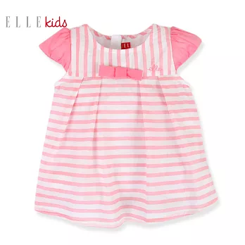 【ELLE】可愛蝴蝶結直橫紋抓皺上衣(粉紅)110粉紅