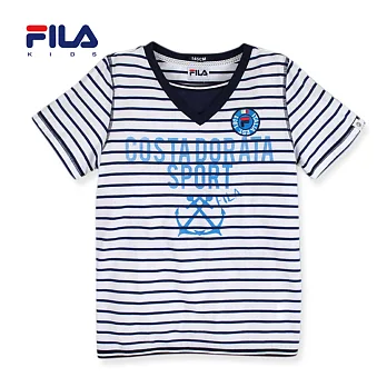 【FILA】帥氣圖案條紋圓領衫(白)145白