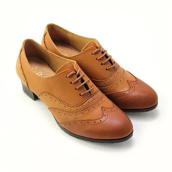 ◤Green Phoenix◥RED ANT英式風情雕花漸層染色綁帶全真皮低粗跟牛津鞋34棕色