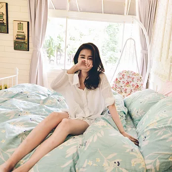 cheri 【花香庭藝-藍】台灣製 精梳純棉 雙人薄被套床包四件組花香庭藝-藍