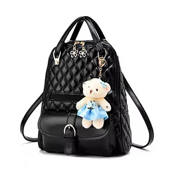 L. Elegant韓版菱格學院風雙肩背包_黑色