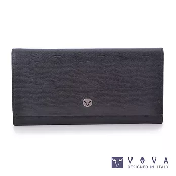 VOVA • 沃汎 - 自由系列 9卡透明窗拉鍊零錢袋蜥蜴紋兩折式長夾-黑色
