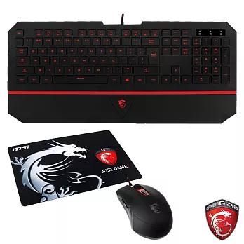 【MSI微星】七色背光電競鍵盤DS4100+電競滑鼠DS100+滑鼠墊JUST GAME
