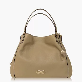 【COACH 實搭耐用】皮革 / 手提 / 肩背三層包_米色