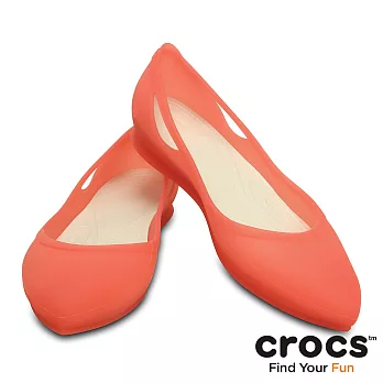 Crocs - 女 - 女士芮歐平底鞋 -35珊瑚紅/牡蠣色