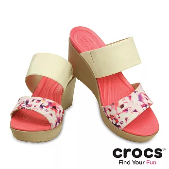 Crocs - 女 - 蕾麗二代花漾坡跟鞋 -35水泥灰/金色