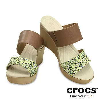 Crocs - 女 - 蕾麗二代花漾坡跟鞋 -35古銅/金色