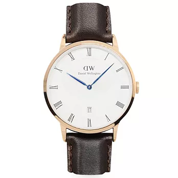 DW Daniel Wellington Dapper Bristol 深棕皮革錶帶 玫瑰金錶框 手錶/38mm1103DW