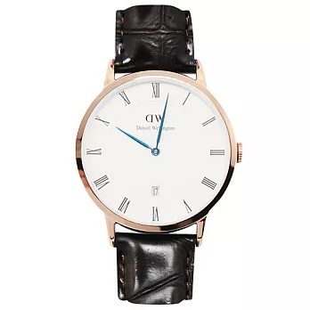 DW Daniel Wellington Dapper York 深棕鱷皮革錶帶 玫瑰金錶框 手錶/38mm1102DW